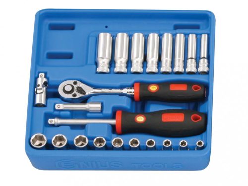 Genius Tools crowafej készlet - metrikus - hosszú és normál - 1/4" - 22 darabos