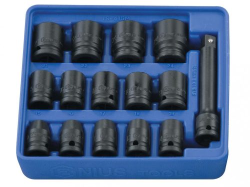 Genius Tools légkulcsfej készlet - metrikus - 1/2" - 15 darabos